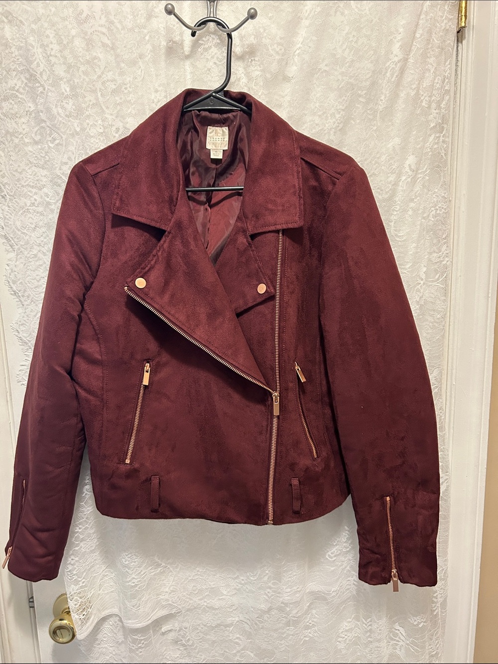 LC Lauren Conrad Burgundy Moto Jacket with Gold Hardware